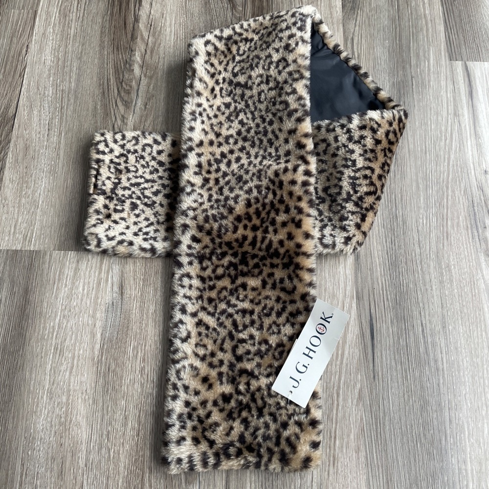Vintage NEW Faux Fur Leopard Cheetah Animal Print  Scarf Neck Wrap Brown 90s Y2K